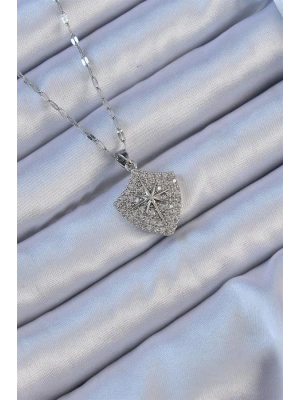 316L Çelik Zincir Gümüş Renk Zirkon Taşlı Kutup Yıldızı Kolye