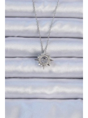 316L Çelik Zincir Gümüş Renk Zirkon Taşlı Parlayan Yıldız Kolye