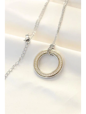 316L Çelik Zirkon Taşlı Çift Renkli Tifany Kolye