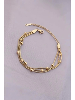 316L Kararmaz Çelik Gold Renk Top Zincirli Kadın Bileklik