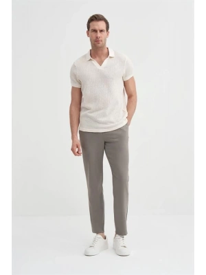 4012 Örgü Polo Yaka Erkek TShirt Ekru