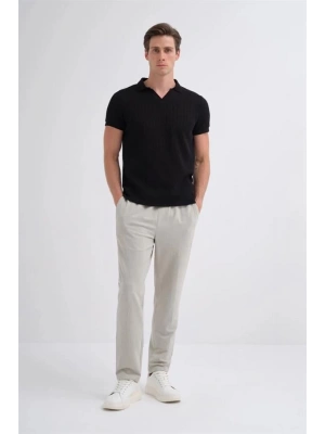 4012 Örgü Polo Yaka Erkek TShirt Siyah