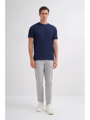 4051 Bisiklet Yaka Desenli Erkek T-Shirt LACİVERT