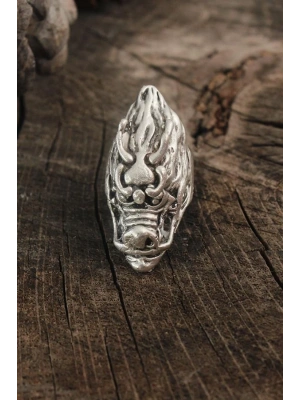 Antik Gümüş Renk Ejderha Kafası Model Ayarlanabilir Erkek Yüzük