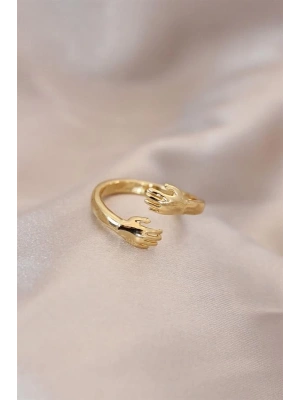 Ayarlamalı Altın Renk Metal Sarılan Eller Model Yüzük