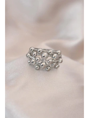 Ayarlamalı Silver Renk Metal Bombeli Boluncuk Model Yüzük