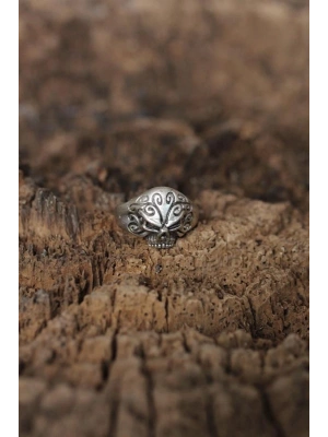 Ayarlanabilir Motifli Kuru Kafa Tasarımlı Erkek Yüzük
