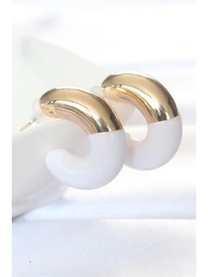 CCB Beyaz Gold Çift Renk Küpe