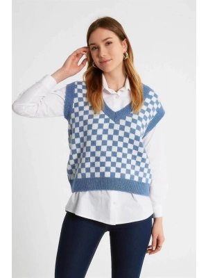 Dama Desenli Örme Oversıze Kadın Triko