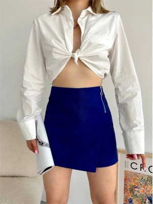 Gabardin fermuarlı şort etek S24906