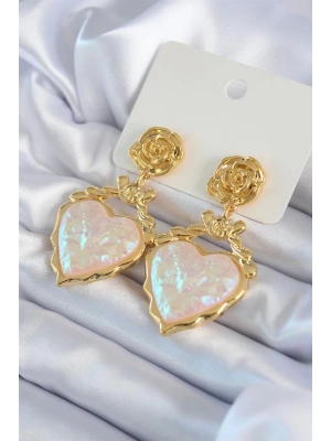 Gold Renk Gül Sallantı Kalp Model Pirinç VİP Kadın Küpe