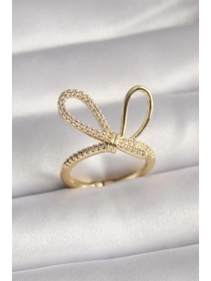 Gold Renk Zirkon Taşlı Düğüm Model Kadın Yüzük