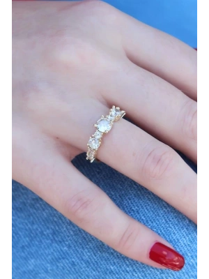 Gold Renk Zirkon Taşlı Kadın Yüzük