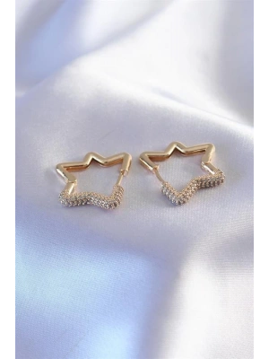 Gold Renk Zirkon Taşlı Yıldız Model Kadın Küpe