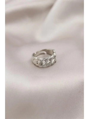 Gümüş Renk Metal Zincir Model Taşlı Kadın Yüzük