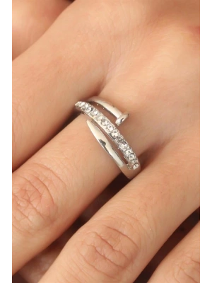 Gümüş Renk Taşlı Çivi Ayarlanabilir Kadın Yüzük