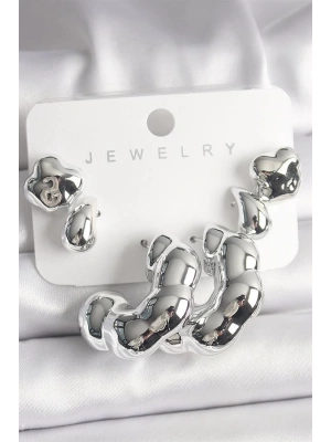 Gümüş Renk Yonca Damla Halka Model CCB Plastik Kadın Küpe Seti