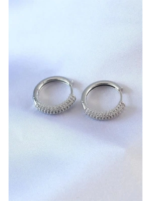 Gümüş Renk Zirkon Taşlı Halka Model Pirinç Kadın Küpe