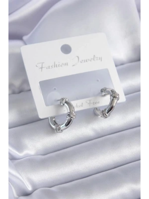 Gümüş Renk Zirkon Taşlı Halka Model Pirinç Kadın Küpe