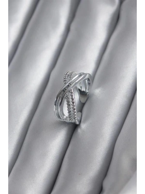 Gümüş Renk Zirkon Taşlı Kadın Yüzük