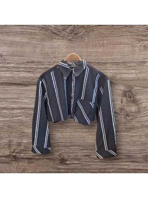 Kadın Çizgili Crop Gömlek