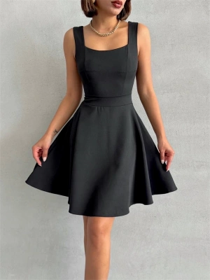 Kadın kare yaka kısa elbise s251188