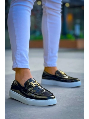 Kb-027  Kuback Bağcıksız Siyah Rugan H Günlük Erkek Ayakkabı