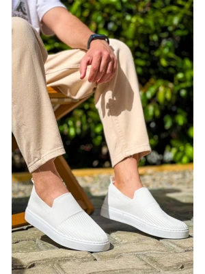 Kb-114  Kuback Beyaz Triko Yüksek Taban Bağcıksız Günlük Erkek Ayakkabı