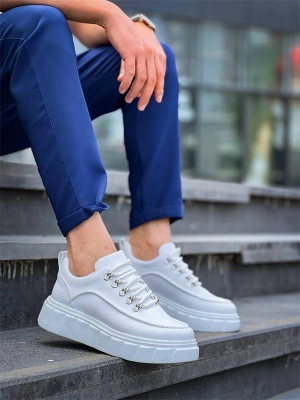 KB-X10 Kuback Beyaz Cilt  Beyaz Yüksek Taban Günlük Spor Ayakkabı