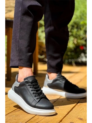 Kb-X500  Kuback  Siyah Gümüş Yüksek Taban Bağcıklı Günlük Erkek Ayakkabı