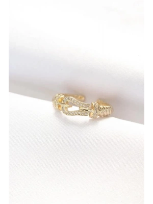 Kemer Tokası Tasarımlı Gold Renk Zirkon Taşlı Ayarlanabilir Yüzük