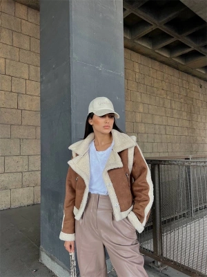 Kuzu Yumoş Kaplama Tak Çıkar Kol Crop Nubuk Kaban