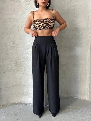 Pileli keten pantolon s255046