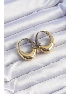 Pirinç Gold Gümüş Renkli Oval Bombeli Küpe