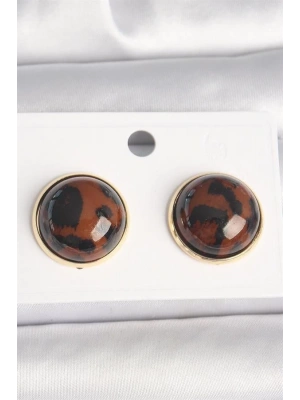 Pirinç Gold Renk 3D Daire Leopar Model Kadın Küpe