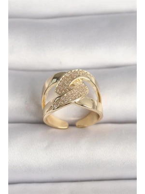 Pirinç Gold Renk Ayarlanabilir Zirkon Taşlı Kadın Yüzük