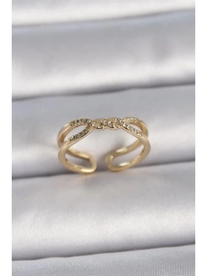 Pirinç Gold Renk Ayarlanabilir Zirkon Taşlı Sarmal Model Kadın Yüzük