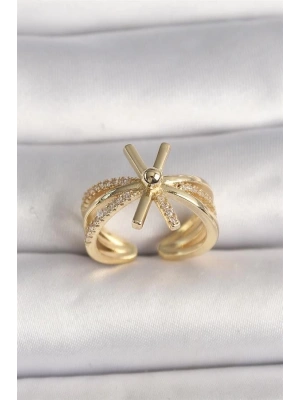 Pirinç Gold Renk Ayarlanabilir Ziron Taşlı Kadın Yüzük