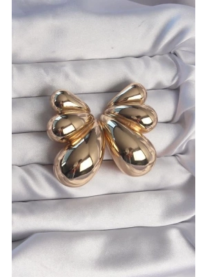 Pirinç Gold Renk İri Bombeli Kelebek Küpe