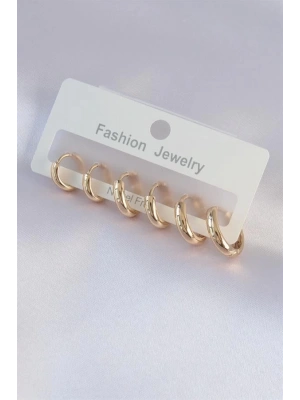 Pirinç Gold Renk Oval Küpe Seti