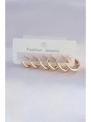 Pirinç Gold Renk Oval Küpe Seti