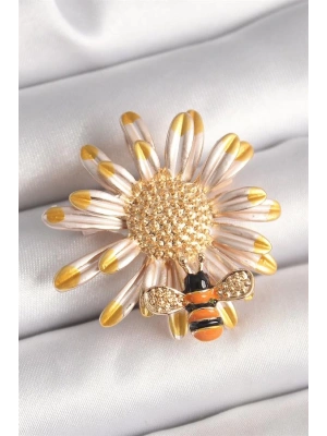 Pirinç Gold Renk Papatya Model Arı Detay Kadın Broş