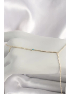 Pirinç Gold Renk Su Yolu Zirkon Taşlı Mavi Taş Detaylı Kadın Şahmeran