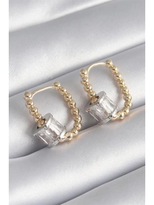Pirinç Gold Renk Top Model Gümüş Renk Zirkon Taşlı Kadın Küpe