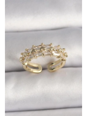 Pirinç Gold Renk Zirkon Taşlı Ayarlanabilir Yüzük