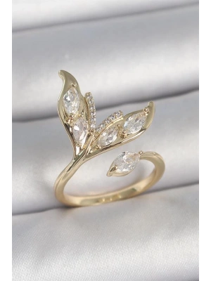 Pirinç Gold Renk Zirkon Taşlı Balık Kuyruğu Model Ayarlanabilir Model Kadın Yüzük