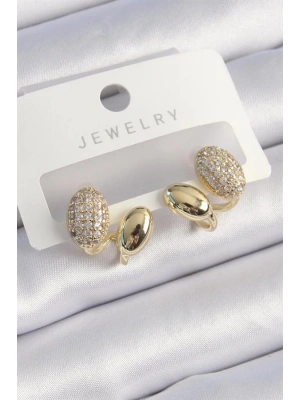 Pirinç Gold Renk Zirkon Taşlı Kadın Küpe