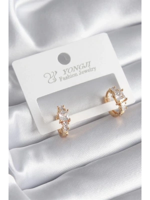 Pirinç Gold Renk Zirkon Taşlı Kadın Küpe