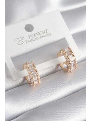 Pirinç Gold Renk Zirkon Taşlı Kadın Küpe