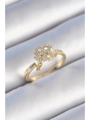 Pirinç Gold Renk Zirkon Taşlı Kadın Yüzük